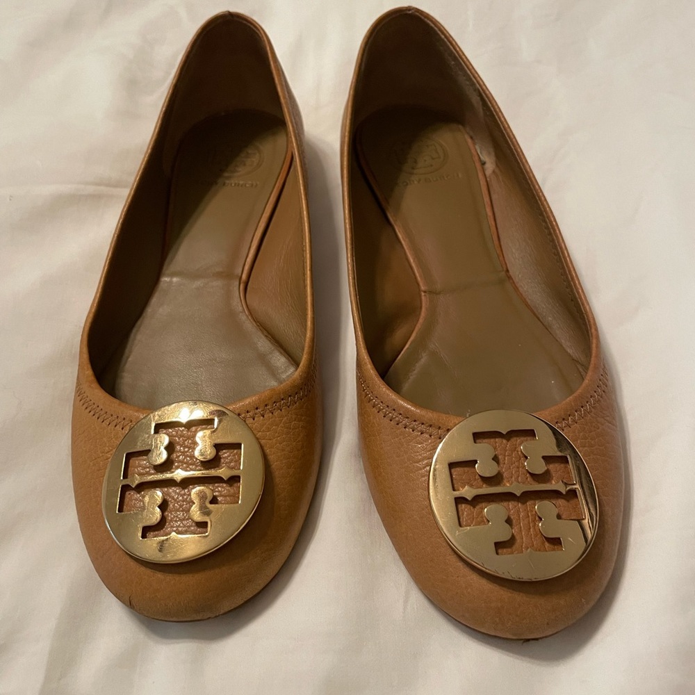 Tory Burch, tan with gold, ballet flats